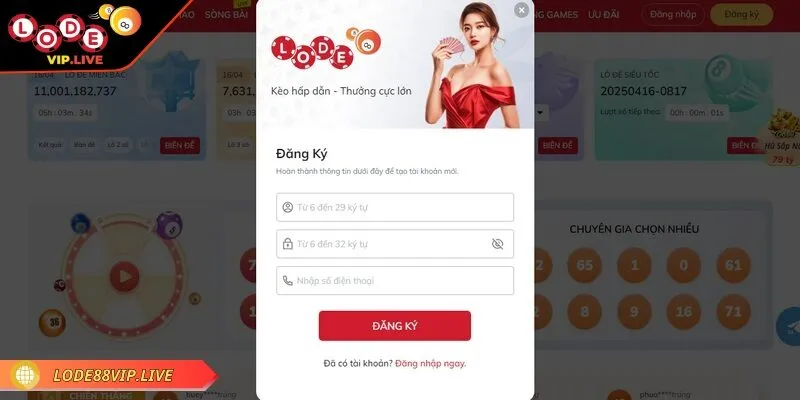 Đăng ký Lode88 - Hướng dẫn tạo tài khoản nhanh chóng 2 Trước khi click vào ô đăng ký hãy điền thông tin đầy đủ