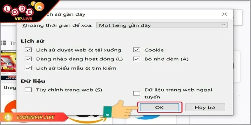 Lode88 không vào được do lỗi trình duyệt nên xóa lịch sử